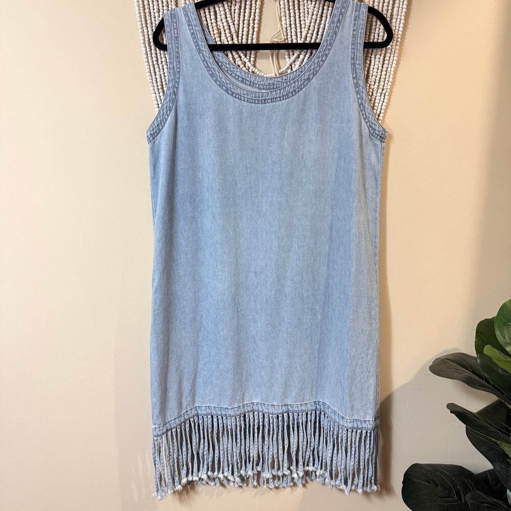 CMC by Color Me Cotton Vintage 100% Cotton Denim Fringe Dress L